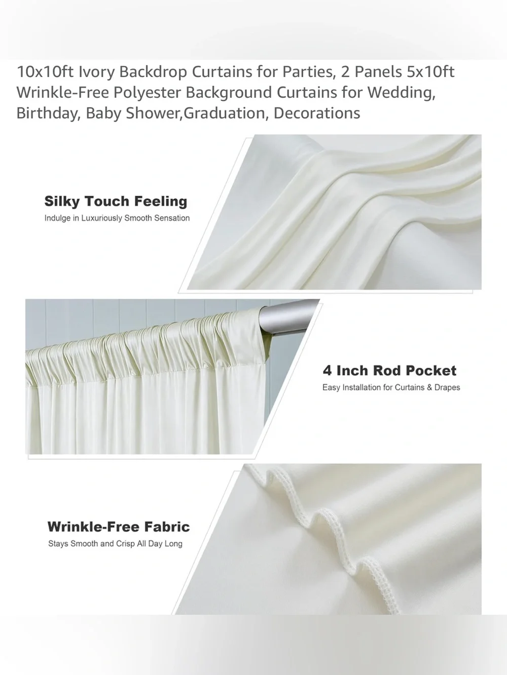 2 (set of 2) Cream, 1 (set of 2) Champagne 5’x10’ Draped Panels Event Backdrop